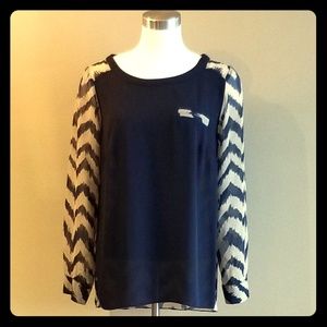 BLACK AND TAN CHEVRON BLOUSE